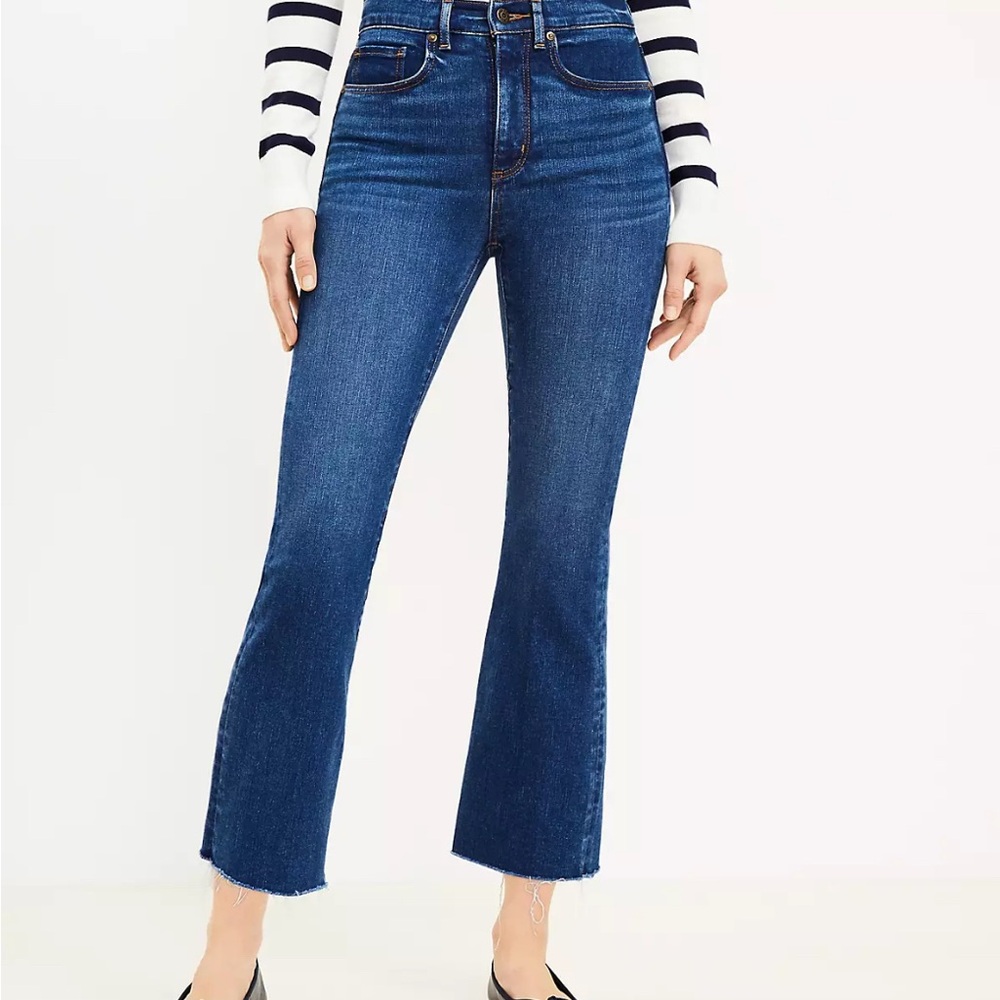 Loft Curvy Destructed Hem High Rise Jeans